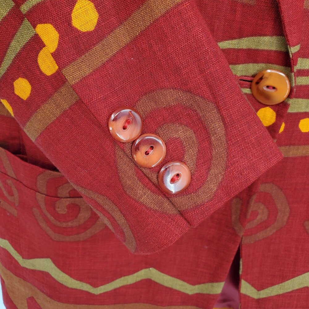 Red Patterned Single-Button Blazer Jacket - Picture 12 of 15